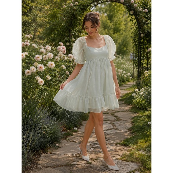 Selkie Revolve Dresses & Skirts - Selkie x REVOLVE The French Puff Fairycore Whimsical Dress Milk Jade Sz 3X